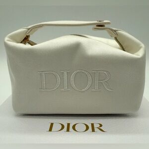 CHRISTIAN DIOR Women’s Embroidered Logo Zippered Luxury Makeup Pouch Bag OS NEW